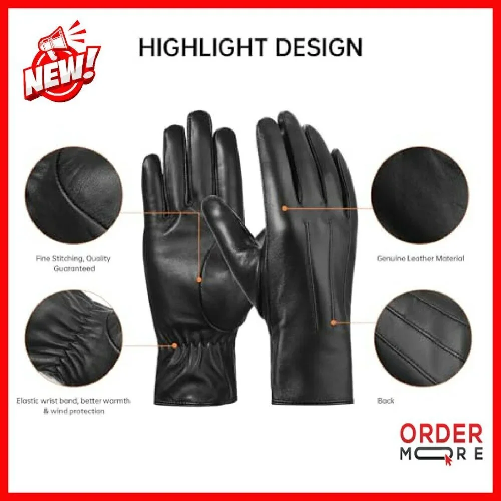 Cashmere Lined Sheepskin Leather Gloves Touchscreen Driving Winter